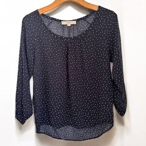 Ann Taylor LOFT Blue White Hearts Scoop Neck Blouse